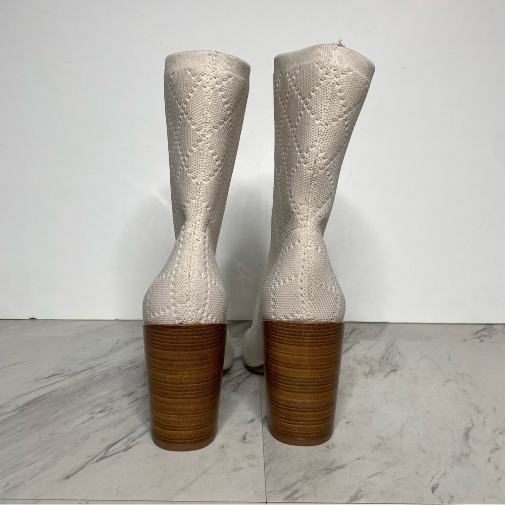 New! Kelsi Dagger Macey Knit Peep Toe Cream Sock Bootie 7 1/2 - Picture 3 of 15